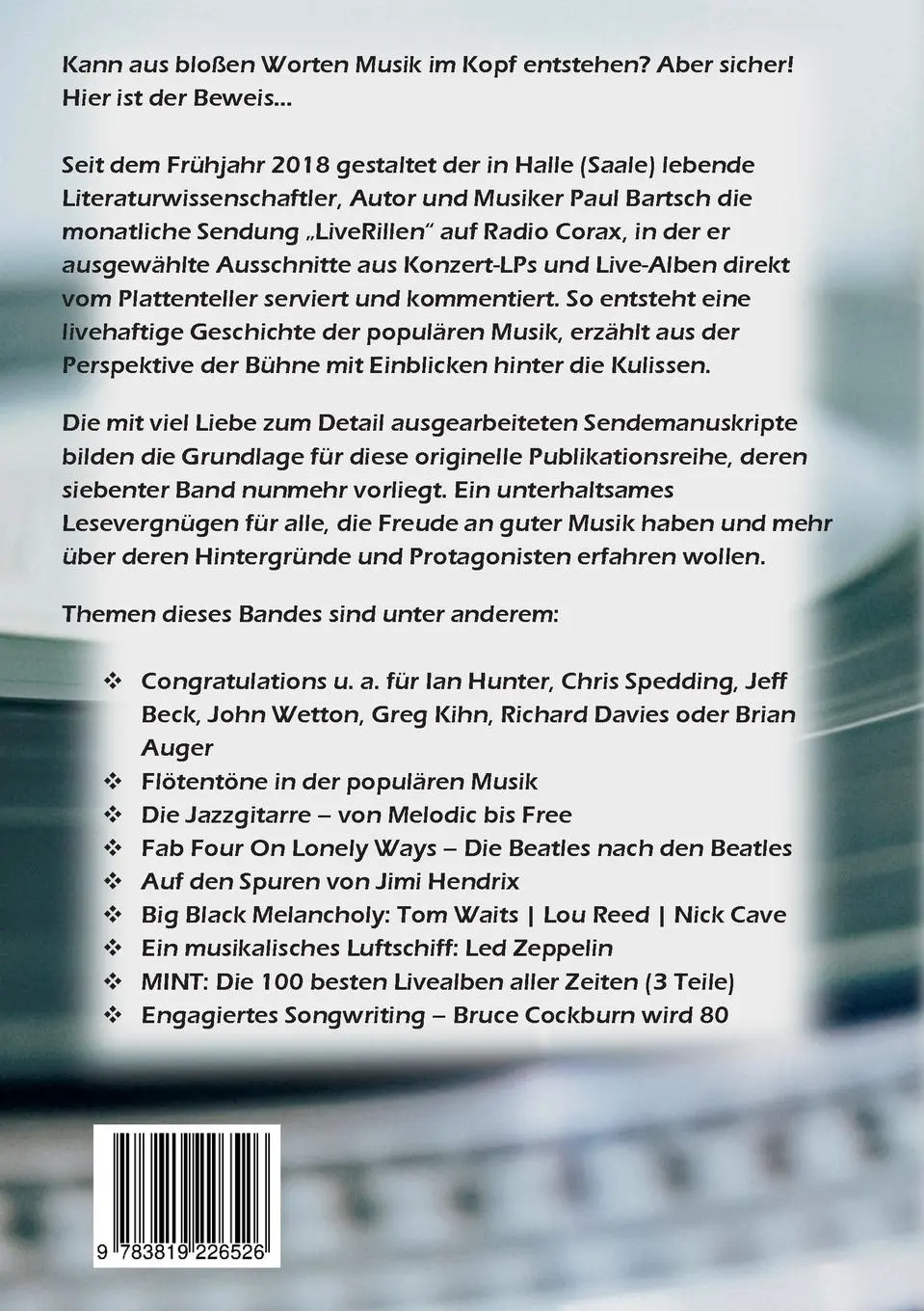 Rückseite: 9783819226526 | LiveRillen No. 7 | Paul Bartsch | Taschenbuch | 176 S. | Deutsch