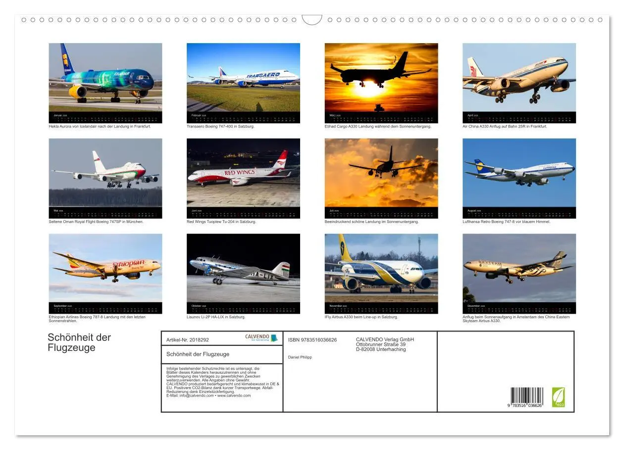 Bild: 9783516036626 | Schönheit der Flugzeuge (Wandkalender 2026 DIN A2 quer), CALVENDO...
