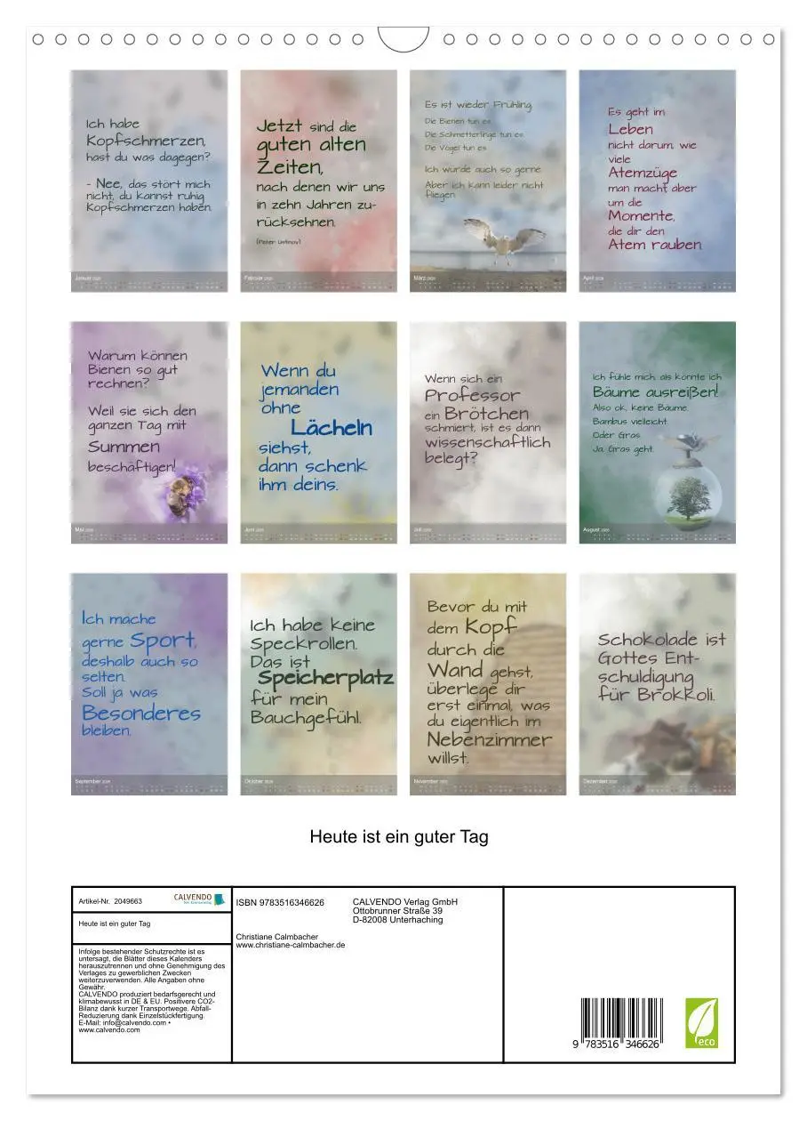 Bild: 9783516346626 | Heute ist ein guter Tag (Wandkalender 2026 DIN A3 hoch), CALVENDO...