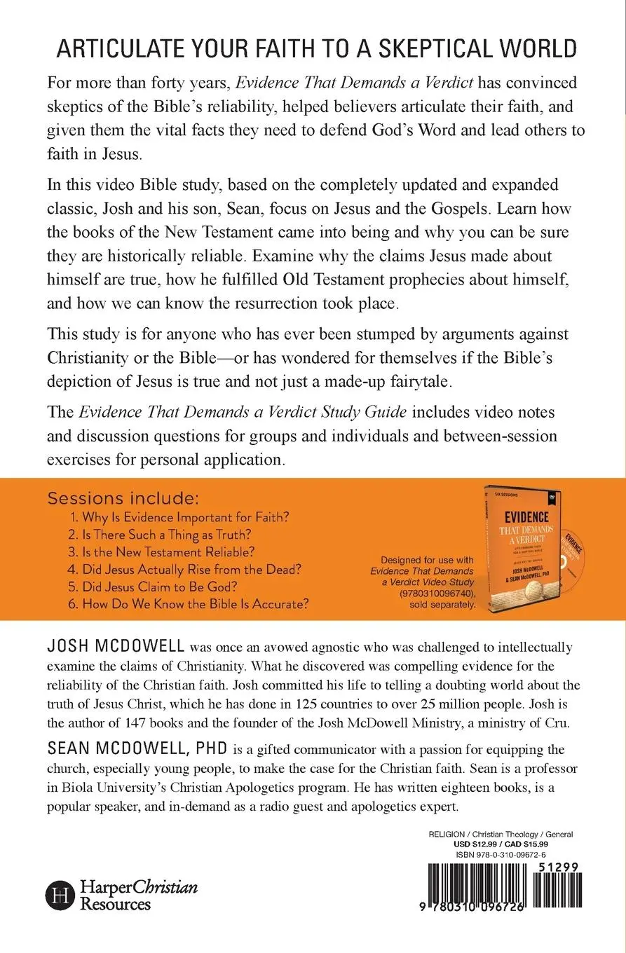 Rückseite: 9780310096726 | Evidence That Demands a Verdict Bible Study Guide | Mcdowell (u. a.)