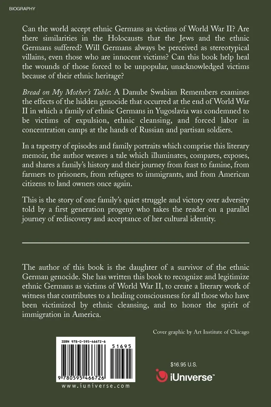 Rückseite: 9780595466726 | Bread on My Mother's Table | A Danube Swabian Remembers | Ingrid Andor