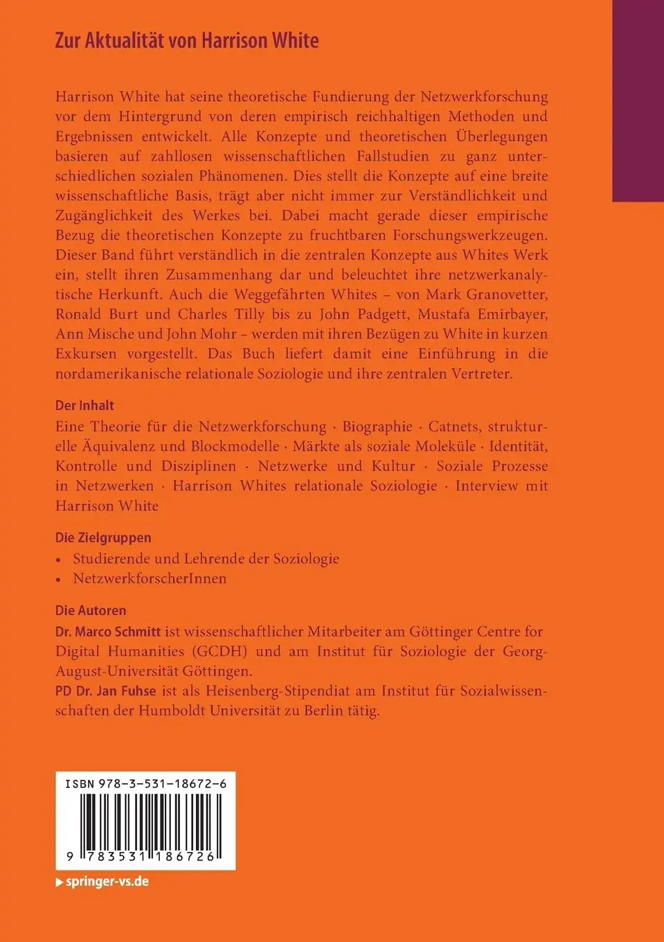 Rückseite: 9783531186726 | Zur Aktualität von Harrison White | Einführung in sein Werk | Buch