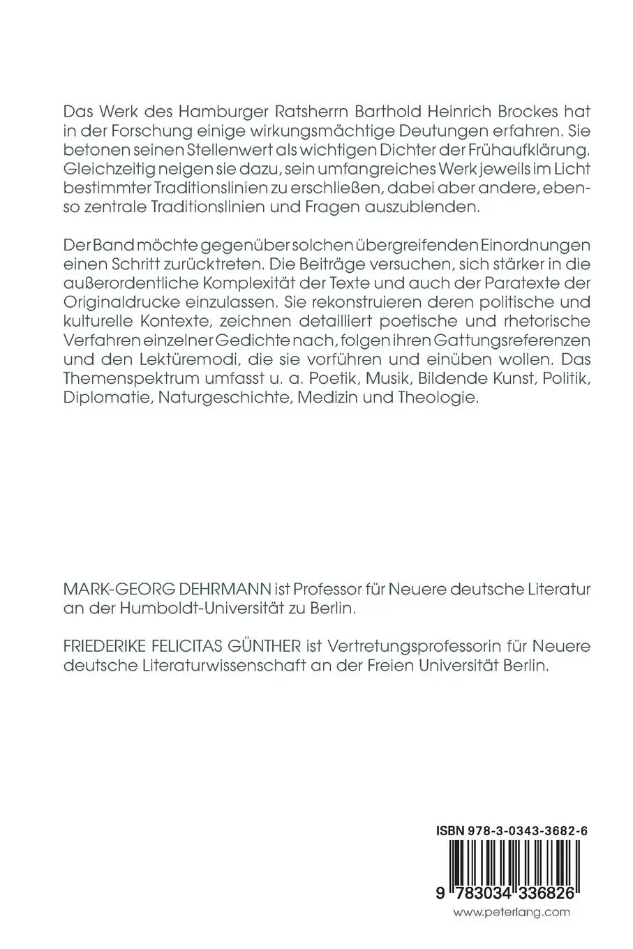 Rückseite: 9783034336826 | Brockes-Lektüren | Ästhetik - Religion - Politik | Günther (u. a.)
