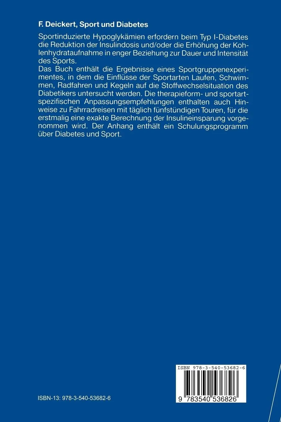 Rückseite: 9783540536826 | Sport und Diabetes | Frank Deickert | Taschenbuch | xi | Deutsch