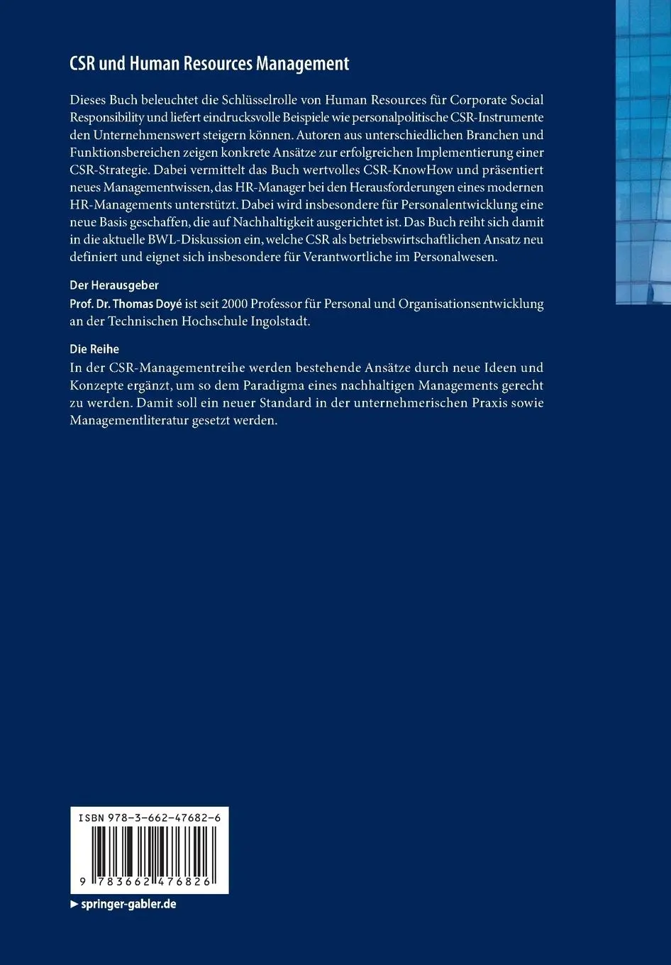 Rückseite: 9783662476826 | CSR und Human Resource Management | Thomas Doyé | Taschenbuch | xiv