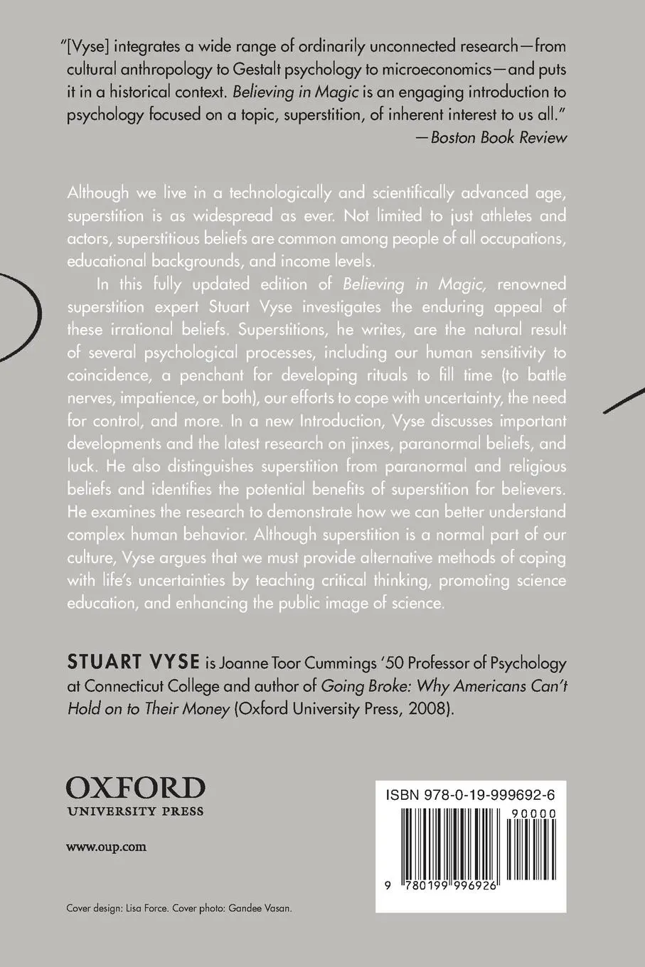 Rückseite: 9780199996926 | Believing in Magic | The Psychology of Superstition (Updated) | Vyse