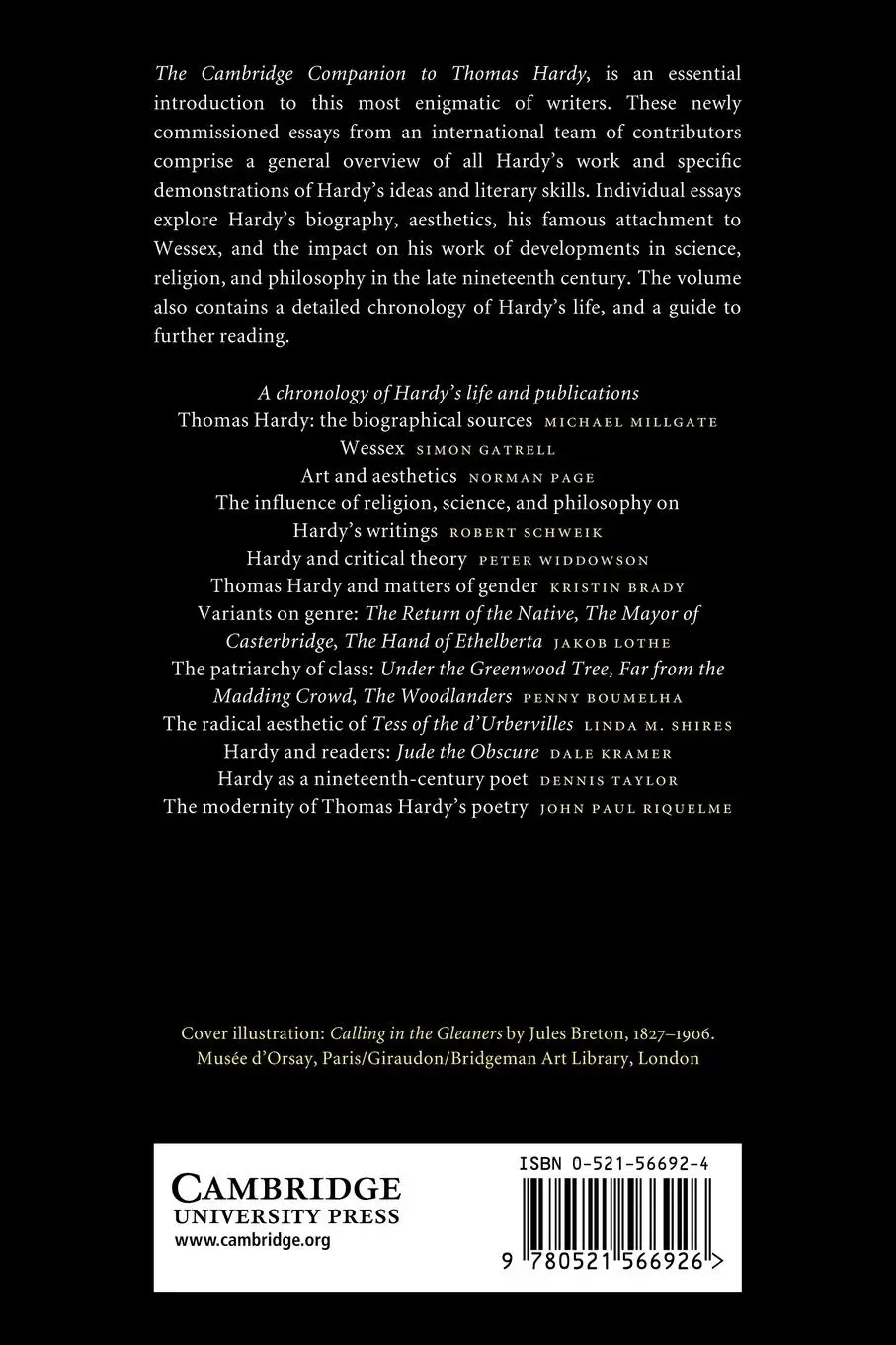 Rückseite: 9780521566926 | The Cambridge Companion to Thomas Hardy | Dale Kramer | Taschenbuch