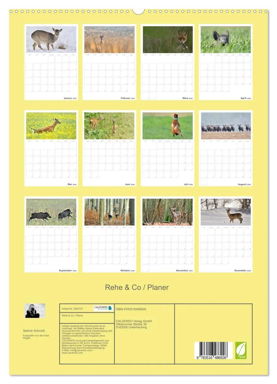 Bild: 9783516486926 | Rehe &amp; Co / Planer (hochwertiger Premium Wandkalender 2026 DIN A2...