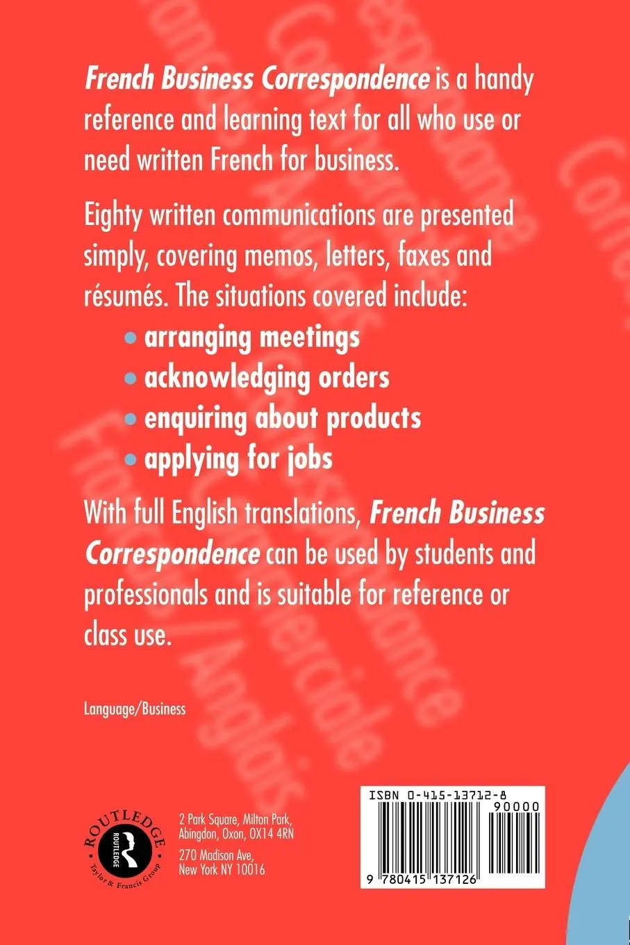 Rückseite: 9780415137126 | French/English Business Correspondence | Cazorla (u. a.) | Taschenbuch