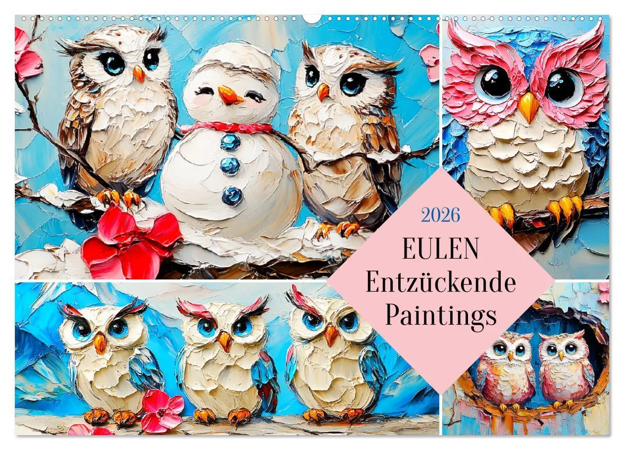 Cover: 9783457347126 | Eulen. Entzückende Paintings (Wandkalender 2026 DIN A2 quer),...