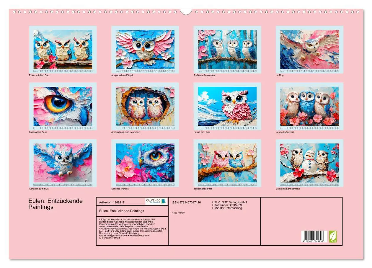 Bild: 9783457347126 | Eulen. Entzückende Paintings (Wandkalender 2026 DIN A2 quer),...