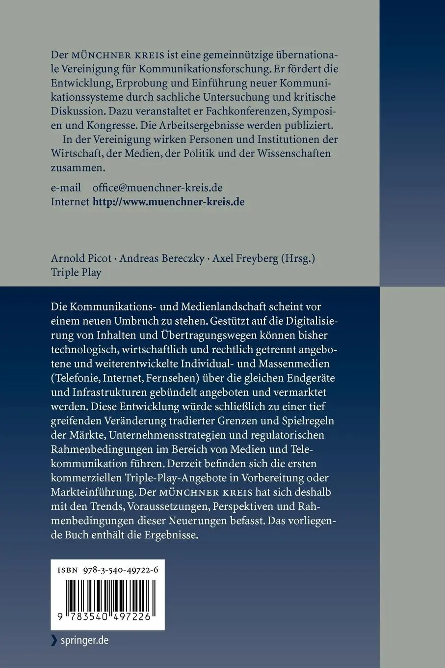 Rückseite: 9783540497226 | Triple Play | Fernsehen, Telefonie und Internet wachsen zusammen