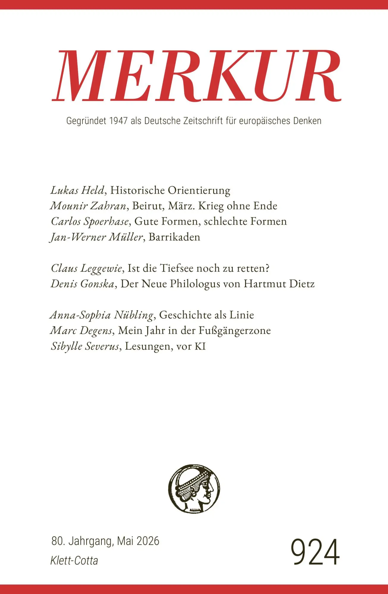 Cover: 9783608977226 | MERKUR 5/2026, Jg.80 | Nr. 924, Heft 05, Mai 2026 | Knörer (u. a.)