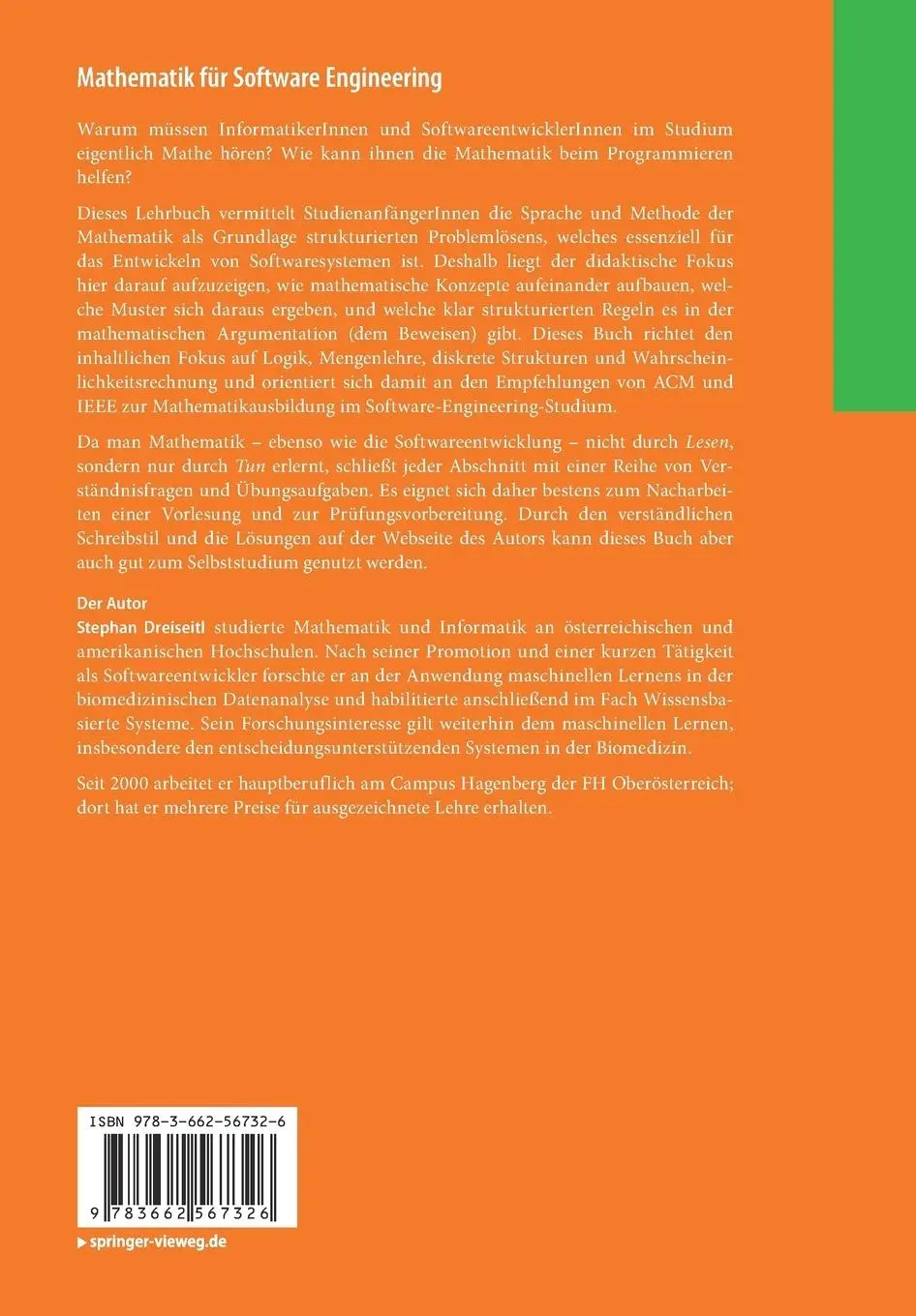 Rückseite: 9783662567326 | Mathematik für Software Engineering | Stephan Dreiseitl | Taschenbuch