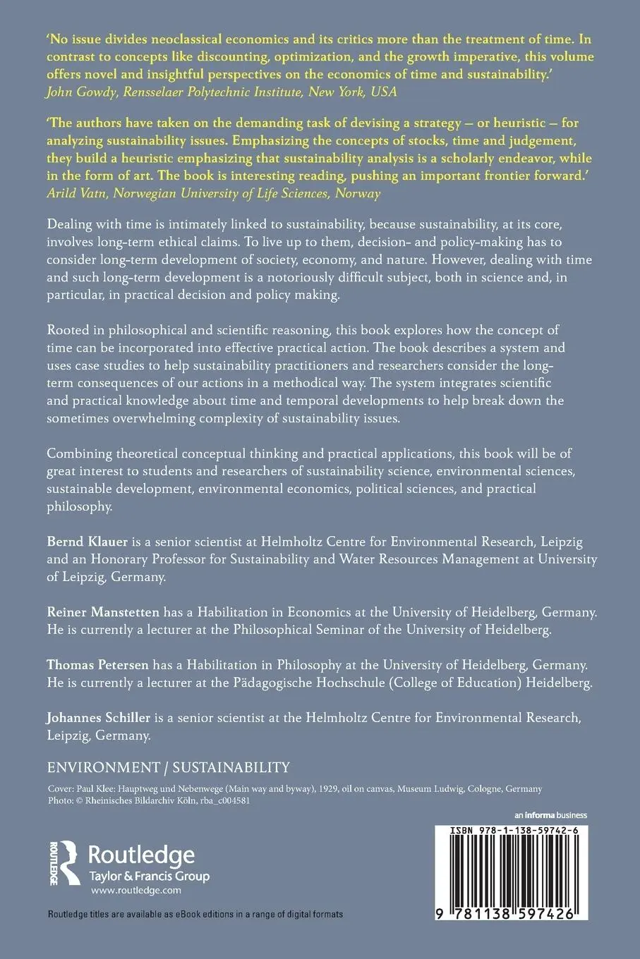 Rückseite: 9781138597426 | Sustainability and the Art of Long-Term Thinking | Klauer (u. a.)