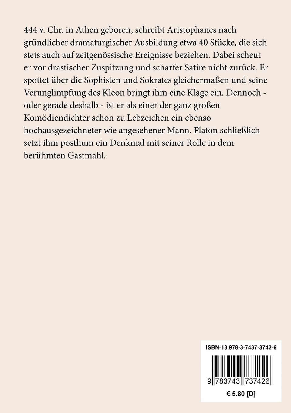 Rückseite: 9783743737426 | Die Frösche | Aristophanes | Taschenbuch | Paperback | 80 S. | Deutsch