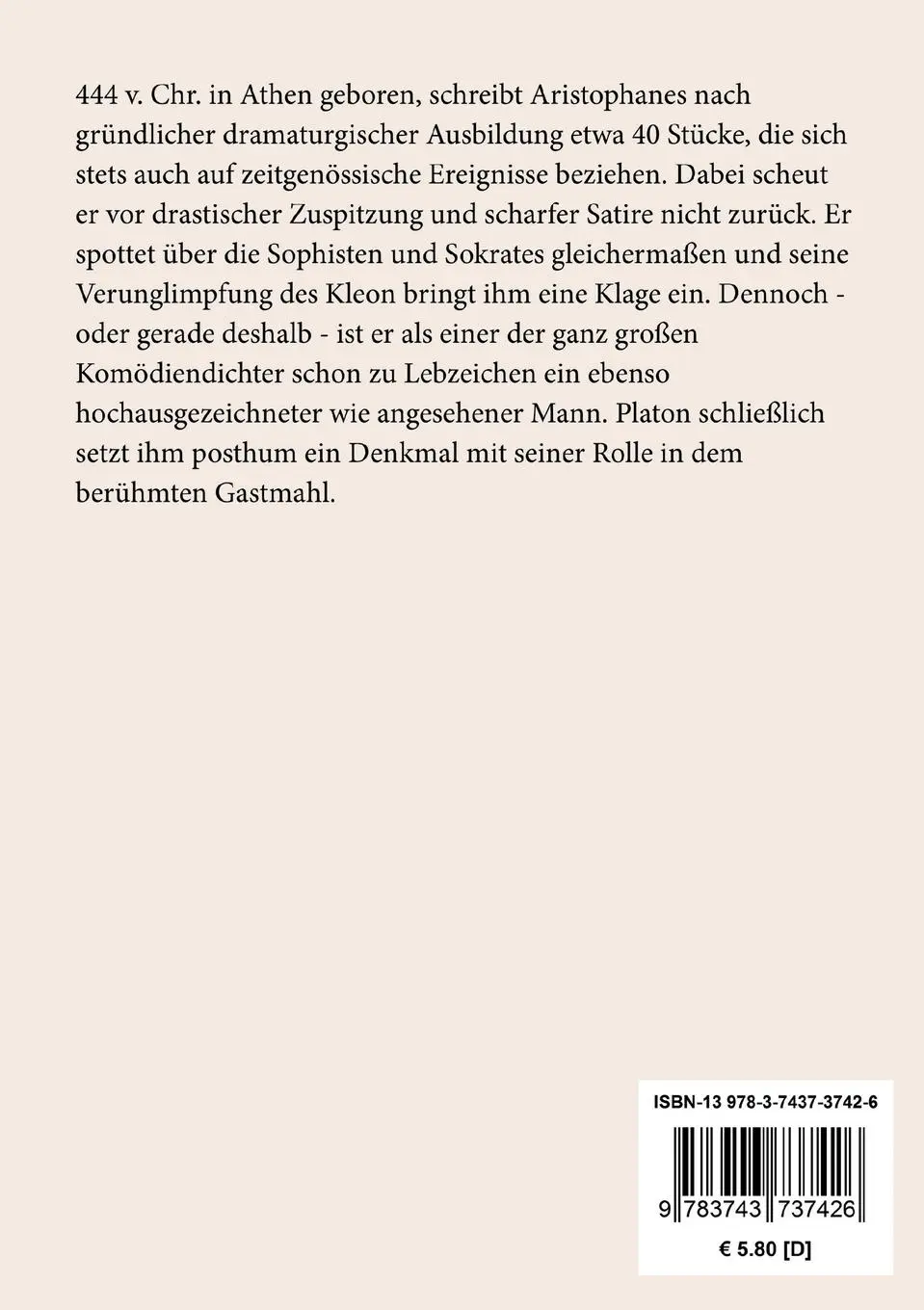 Rückseite: 9783743737426 | Die Frösche | Aristophanes | Taschenbuch | Paperback | 80 S. | Deutsch