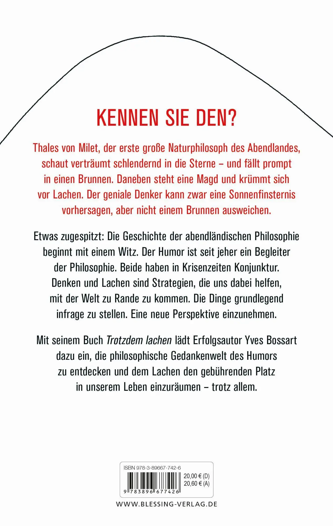Bild: 9783896677426 | Trotzdem lachen | Eine kurze Philosophie des Humors | Yves Bossart