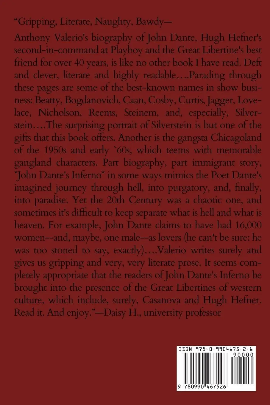 Rückseite: 9780990467526 | JOHN DANTE'S INFERNO, A PLAYBOY'S LIFE | Anthony Valerio | Taschenbuch