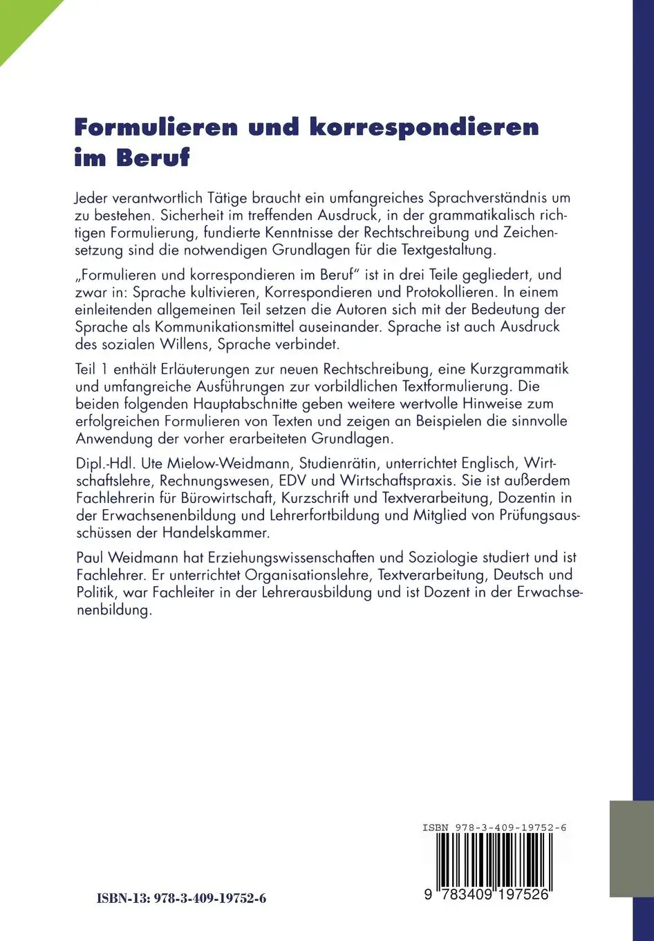 Rückseite: 9783409197526 | Formulieren und korrespondieren im Beruf | Paul Weidmann (u. a.) | xvi