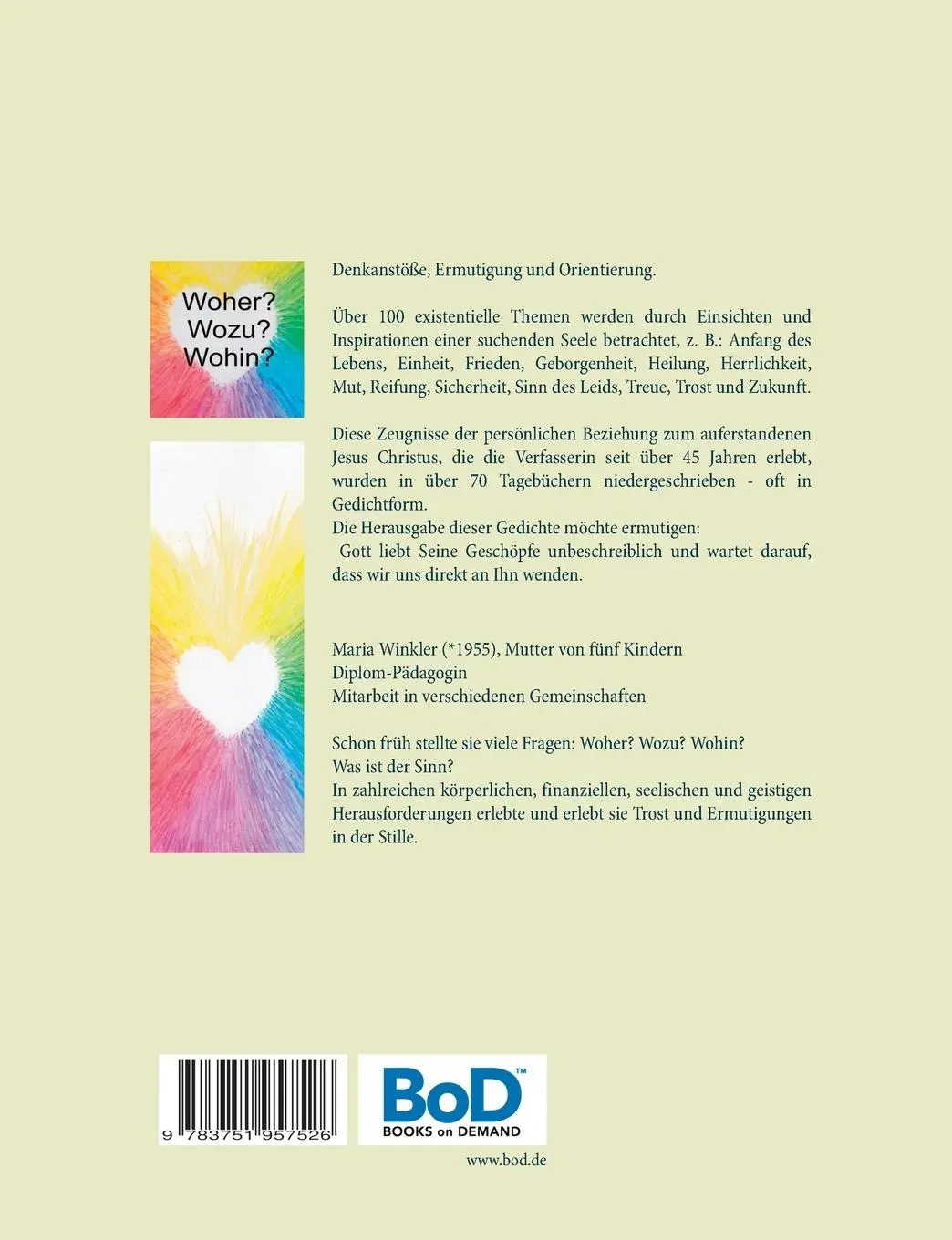 Rückseite: 9783751957526 | Woher? Wozu? Wohin? - Was ist der Sinn? | Maria Winkler | Taschenbuch