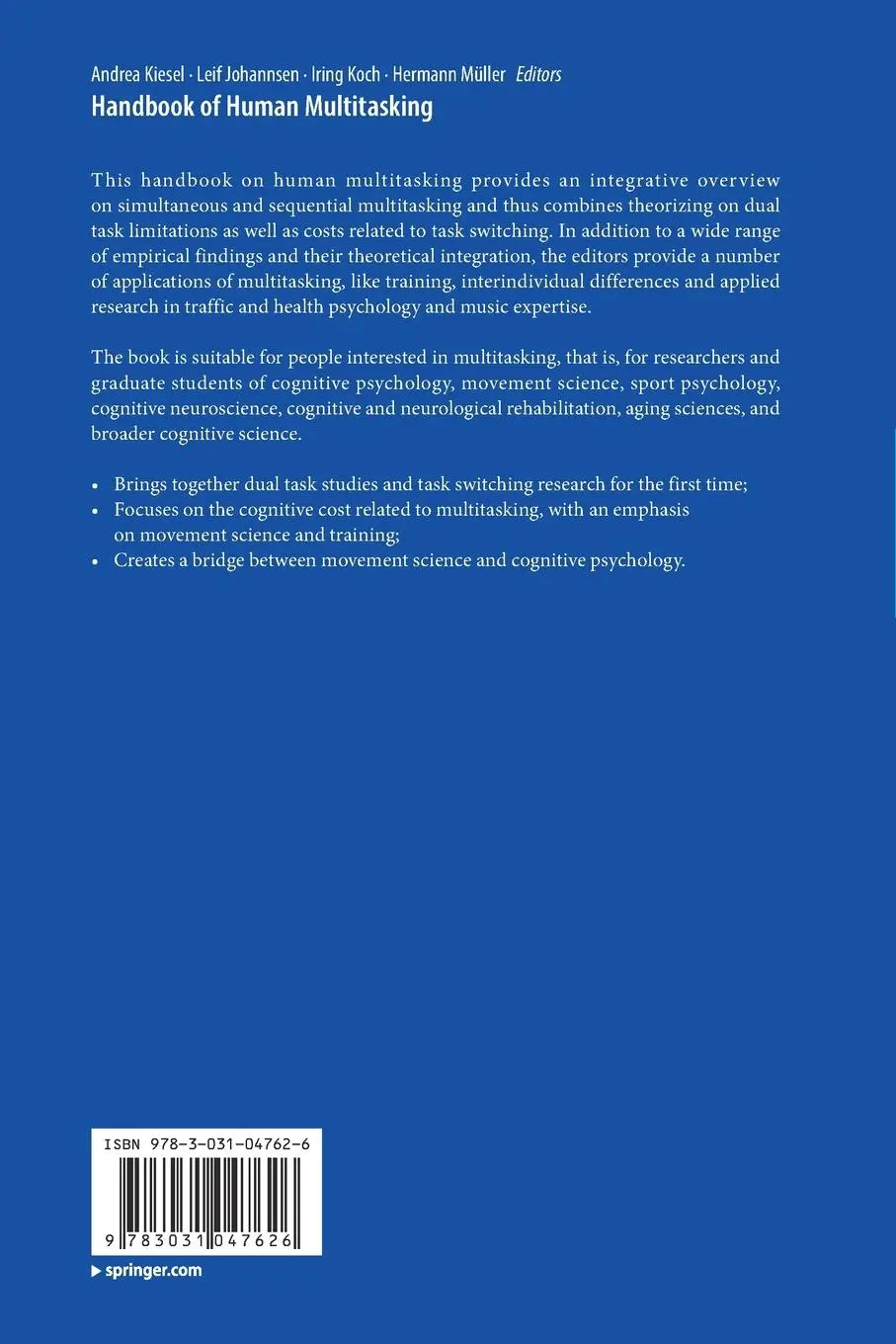 Rückseite: 9783031047626 | Handbook of Human Multitasking | Andrea Kiesel (u. a.) | Taschenbuch