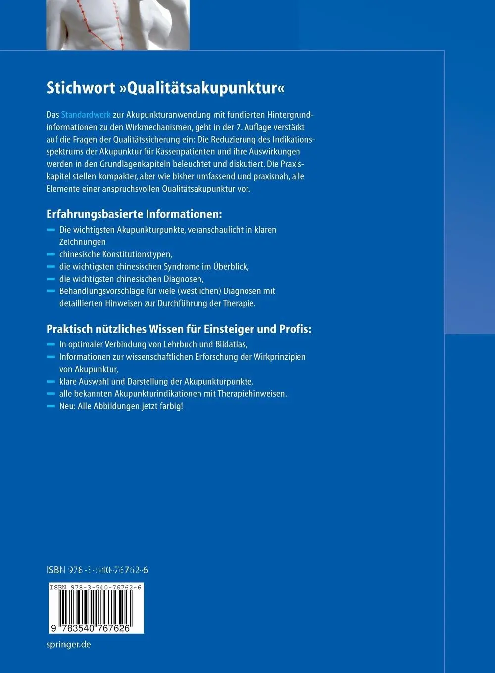 Rückseite: 9783540767626 | Akupunktur | Lehrbuch und Atlas | Gabriel Stux (u. a.) | Taschenbuch