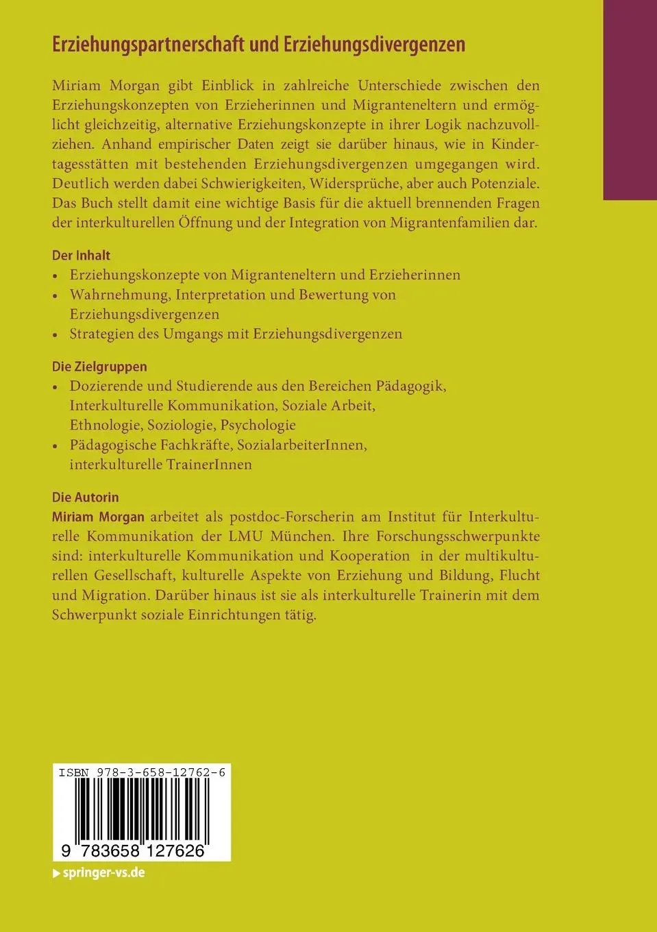 Rückseite: 9783658127626 | Erziehungspartnerschaft und Erziehungsdivergenzen | Miriam Morgan
