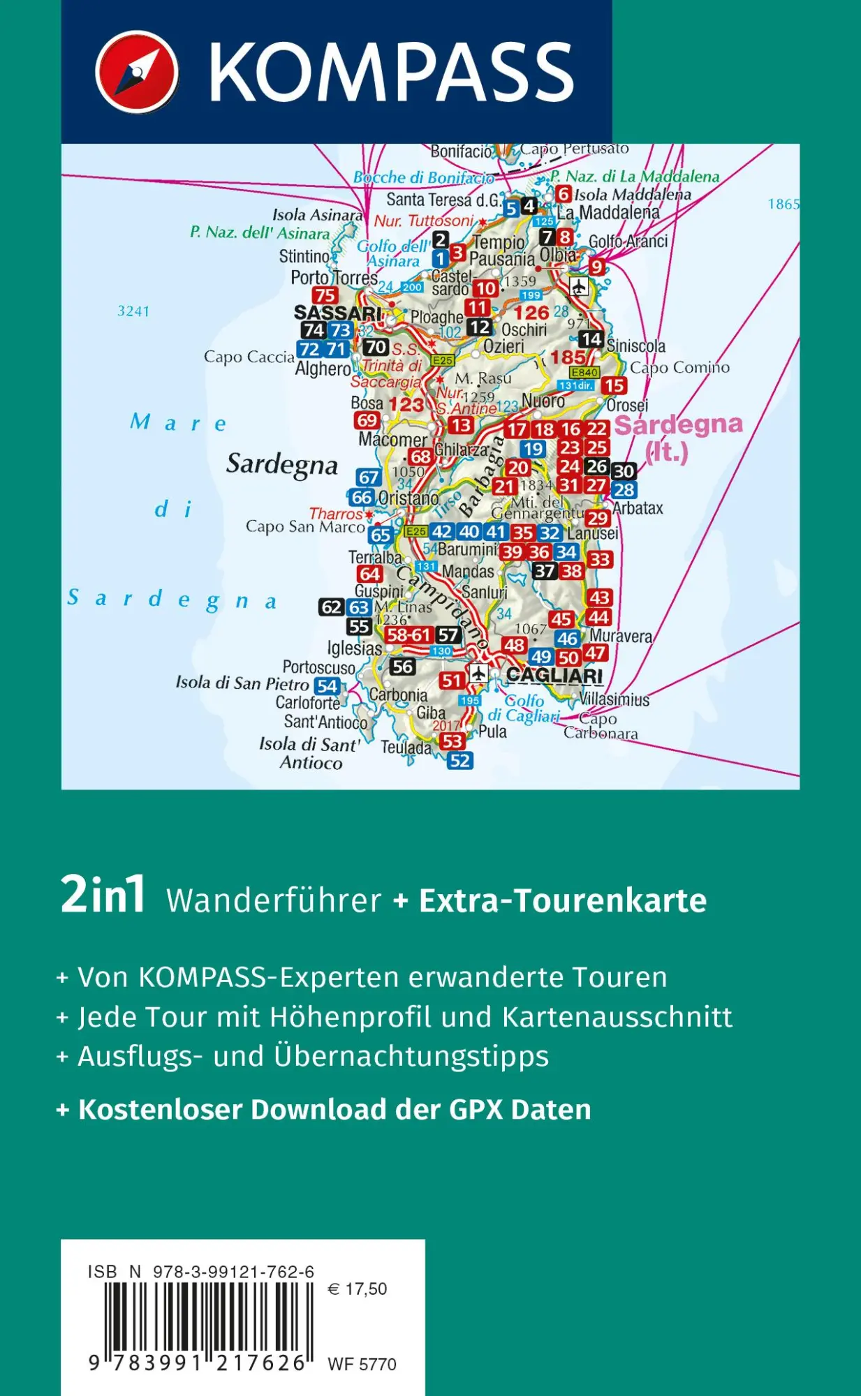 Rückseite: 9783991217626 | KOMPASS Wanderführer Sardinien, 75 Touren mit Extra-Tourenkarte | Buch