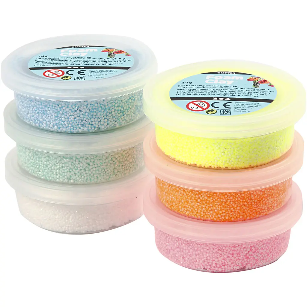 Cover: 5707167697726 | Creativ Company Foam Clay®, Glitter, Pastellfarben, 6x14 g | 78812