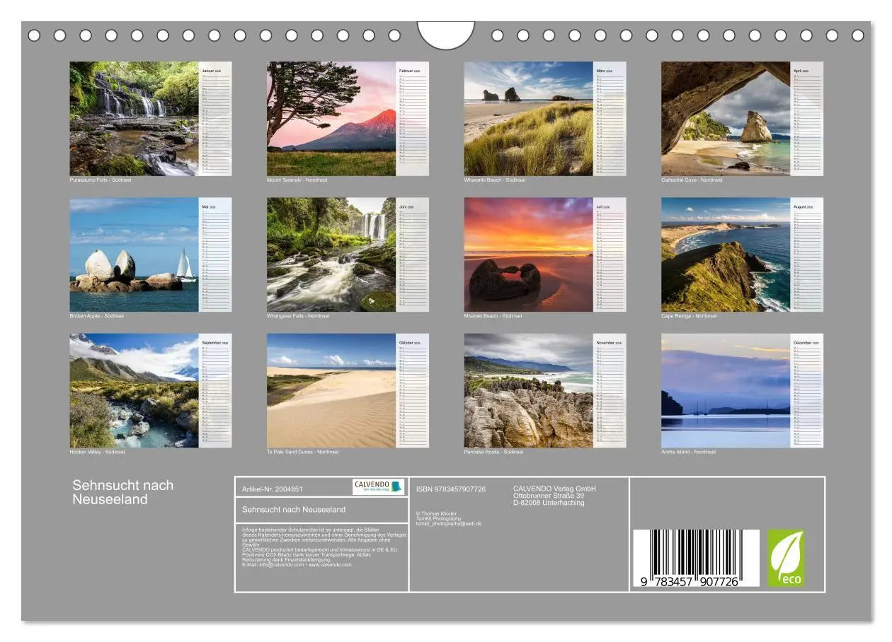 Bild: 9783457907726 | Sehnsucht nach Neuseeland (Wandkalender 2026 DIN A4 quer), CALVENDO...