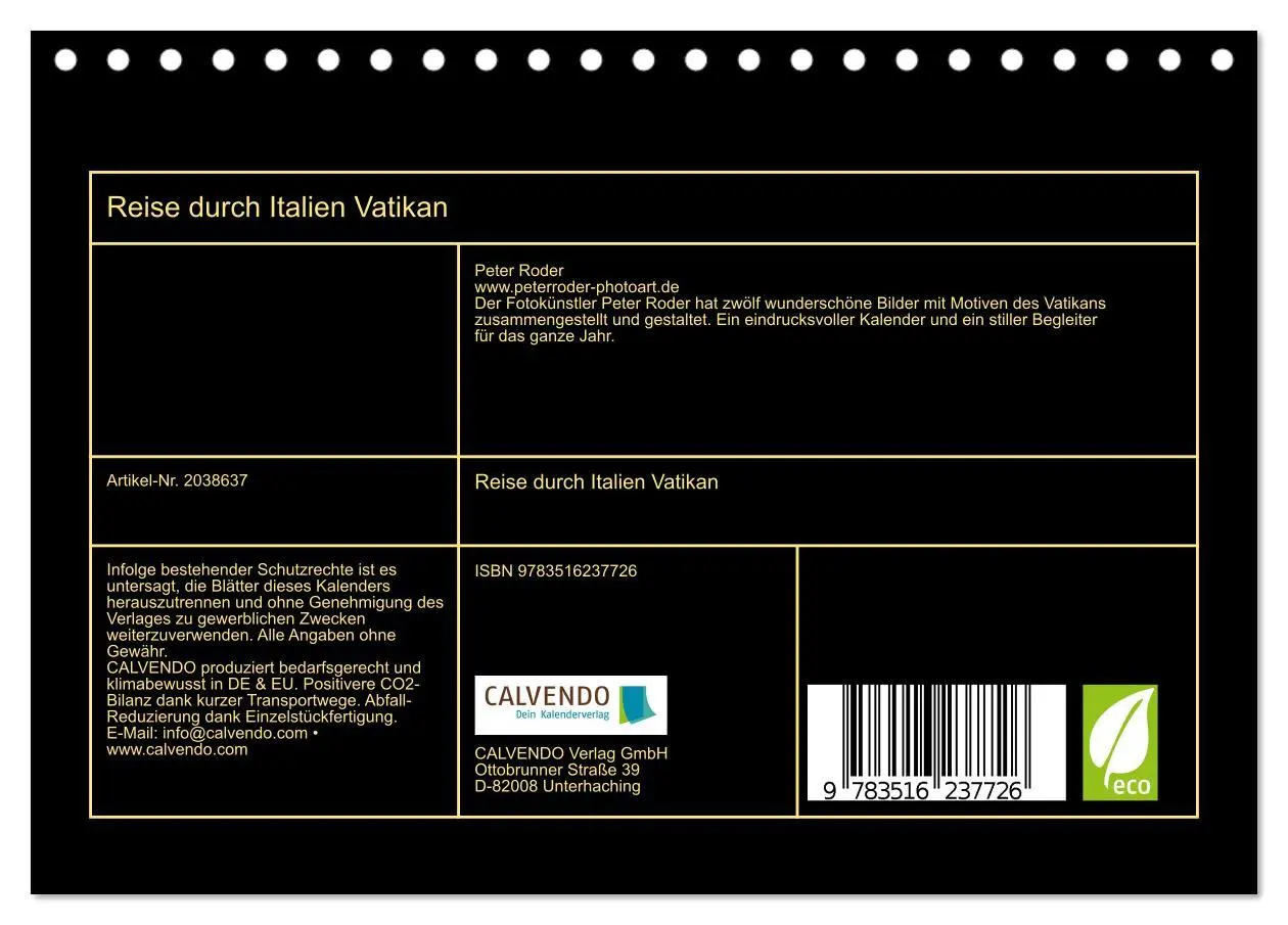 Bild: 9783516237726 | Reise durch Italien Vatikan (Tischkalender 2026 DIN A5 quer),...