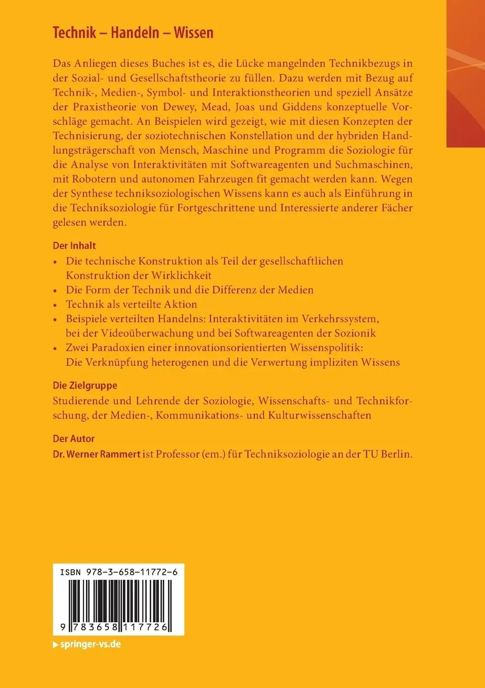 Rückseite: 9783658117726 | Technik - Handeln - Wissen | Werner Rammert | Taschenbuch | xv | 2016
