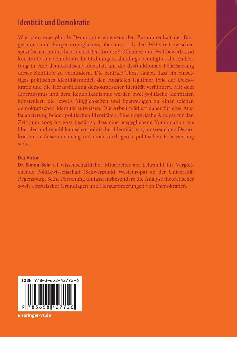 Rückseite: 9783658427726 | Identität und Demokratie | Simon Bein | Taschenbuch | xviii | Deutsch