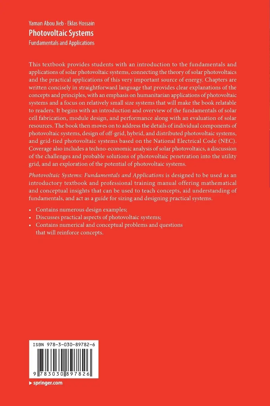 Rückseite: 9783030897826 | Photovoltaic Systems | Fundamentals and Applications | Hossain (u. a.)