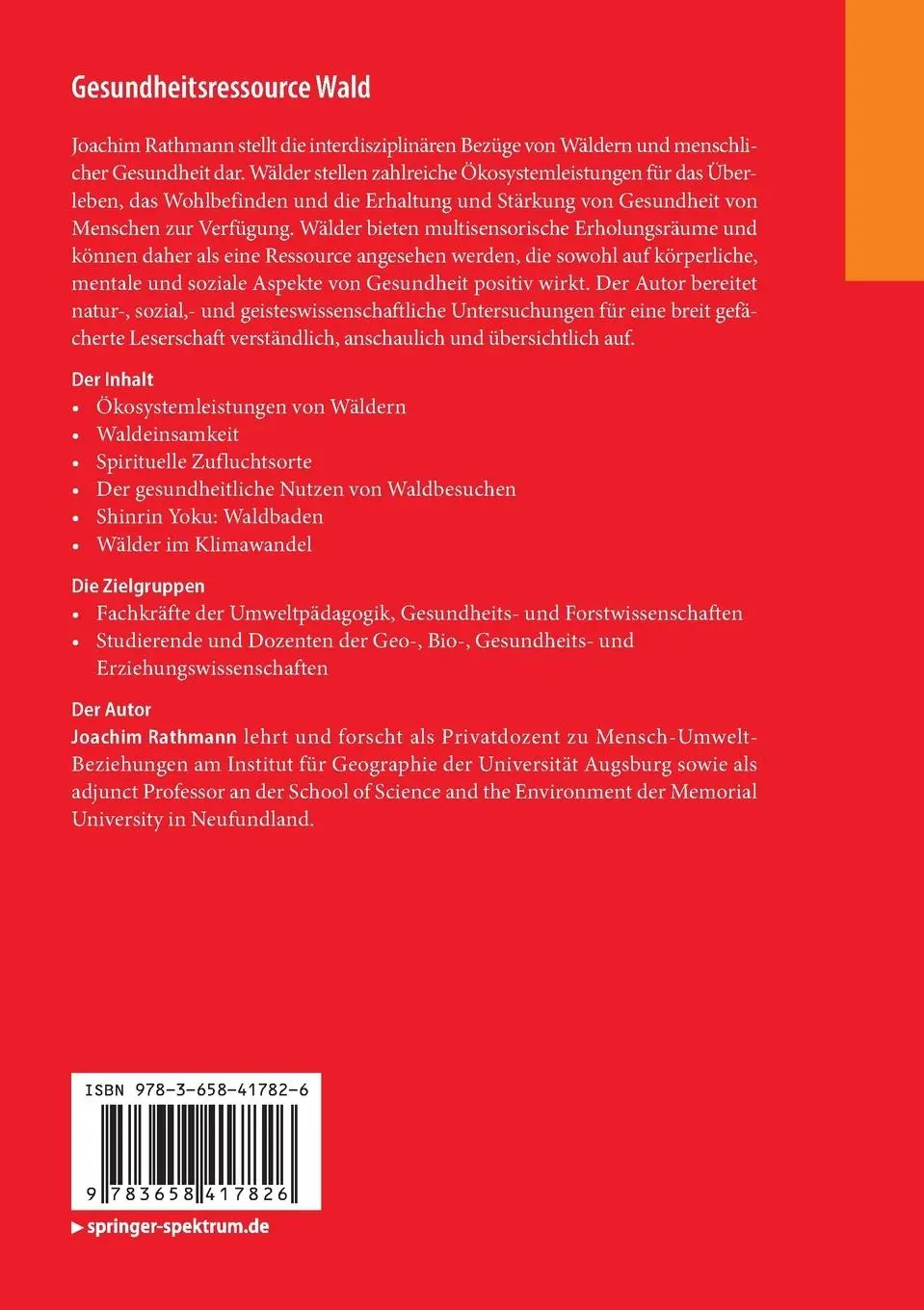 Rückseite: 9783658417826 | Gesundheitsressource Wald | Joachim Rathmann | Taschenbuch | xi | 2023