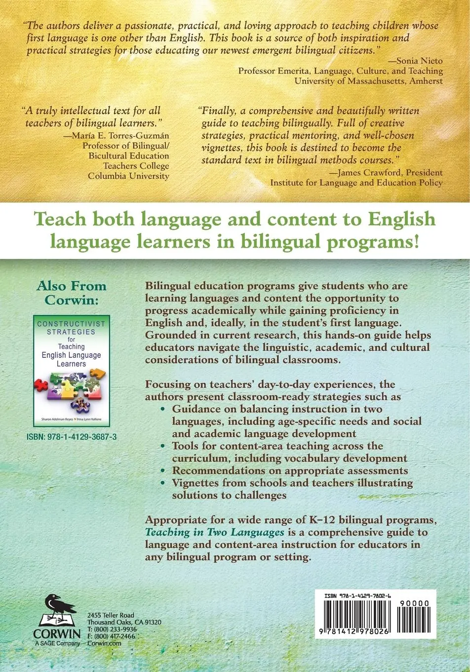Rückseite: 9781412978026 | Teaching in Two Languages | A Guide for K-12 Bilingual Educators
