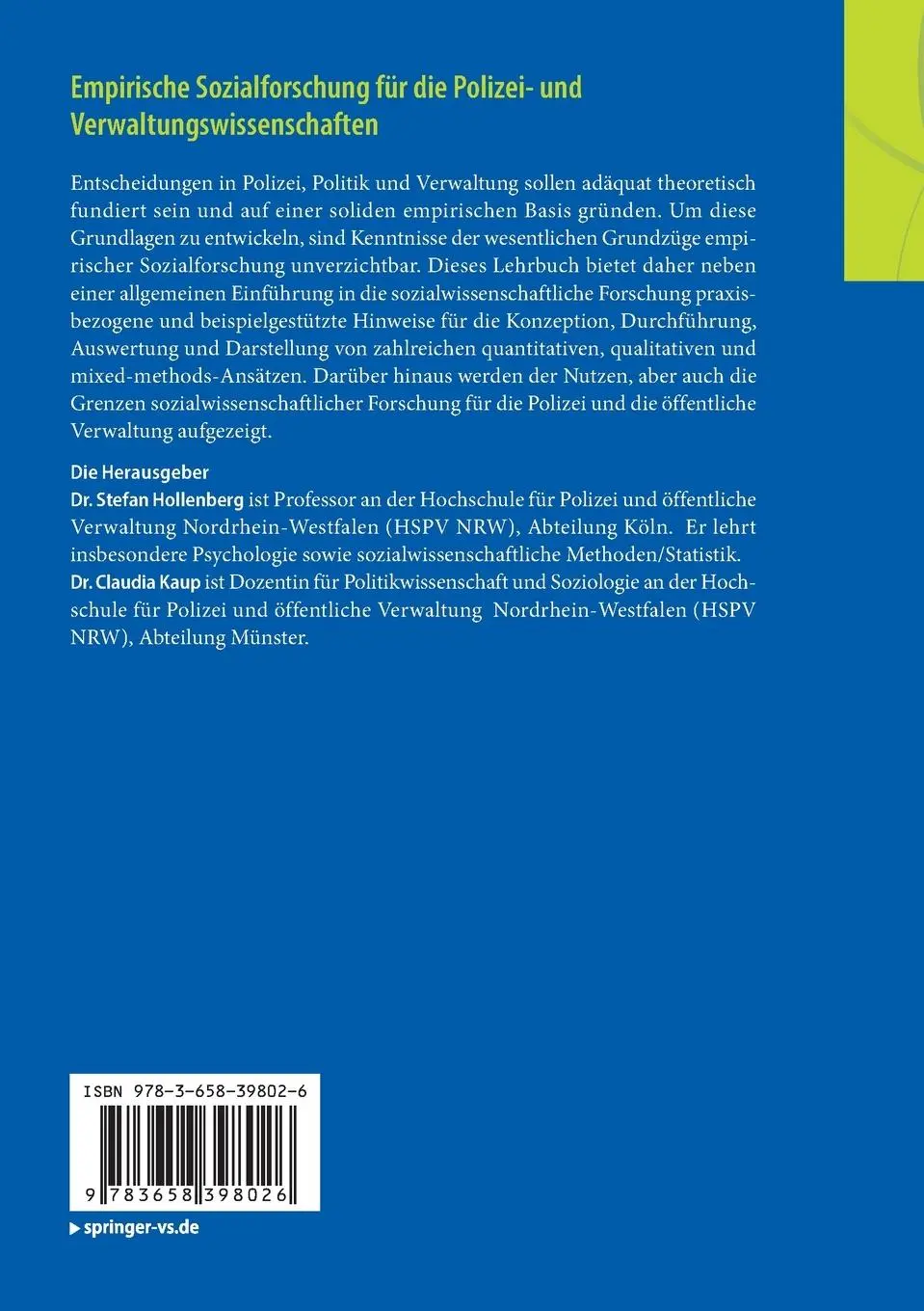 Rückseite: 9783658398026 | Empirische Sozialforschung für die Polizei- und...