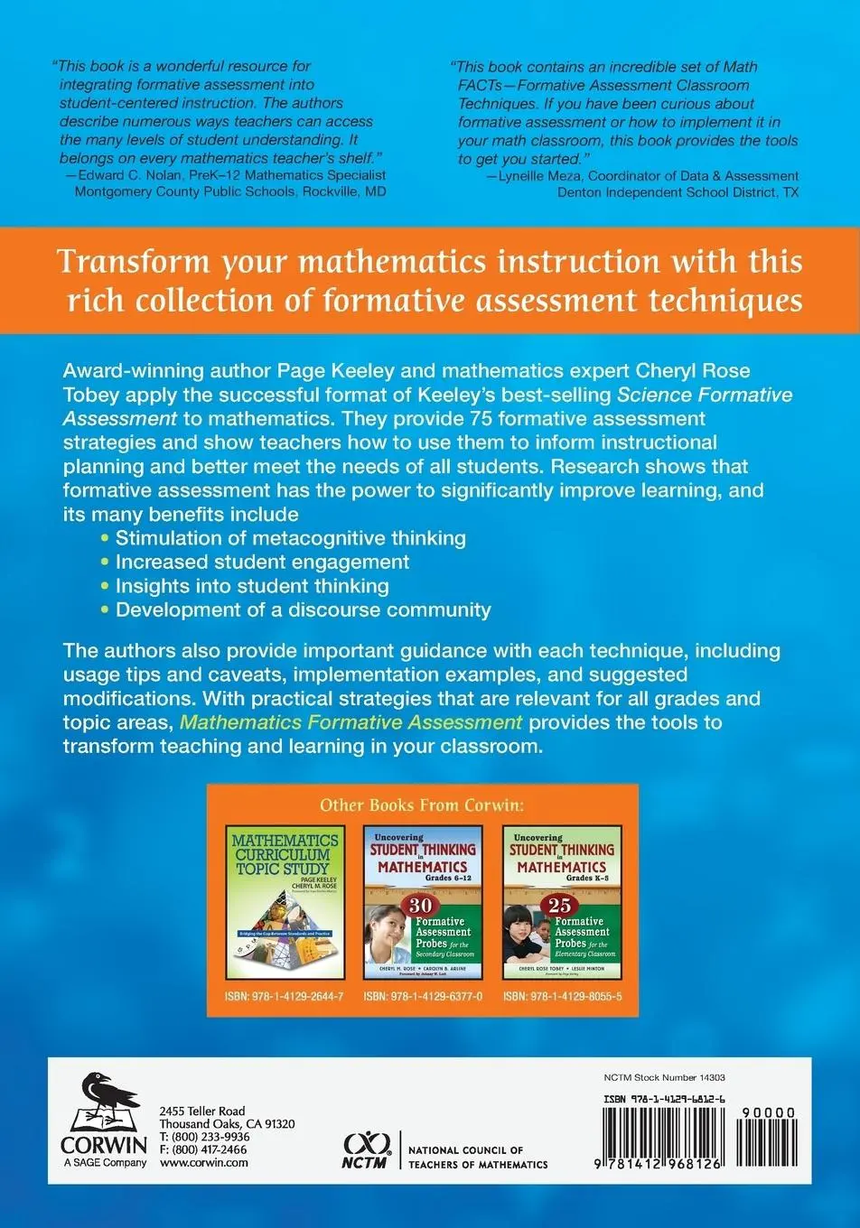 Rückseite: 9781412968126 | Mathematics Formative Assessment, Volume 1 | Page Keeley (u. a.)