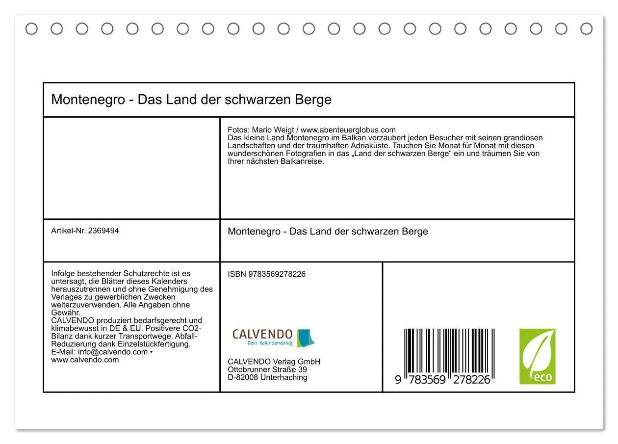 Bild: 9783569278226 | Montenegro - Das Land der schwarzen Berge (Tischkalender 2027 DIN...