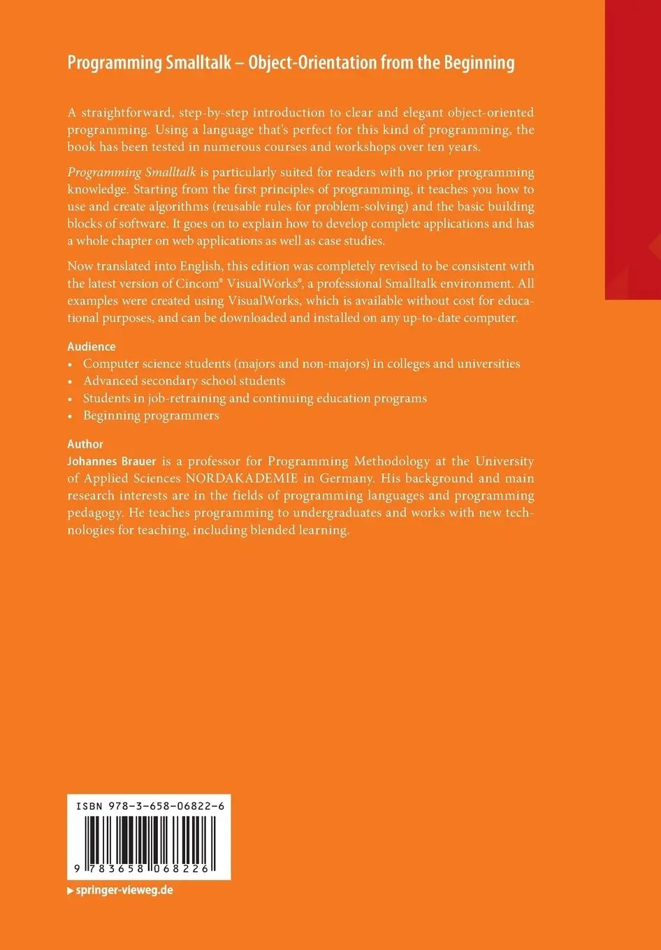 Rückseite: 9783658068226 | Programming Smalltalk - Object-Orientation from the Beginning | Brauer