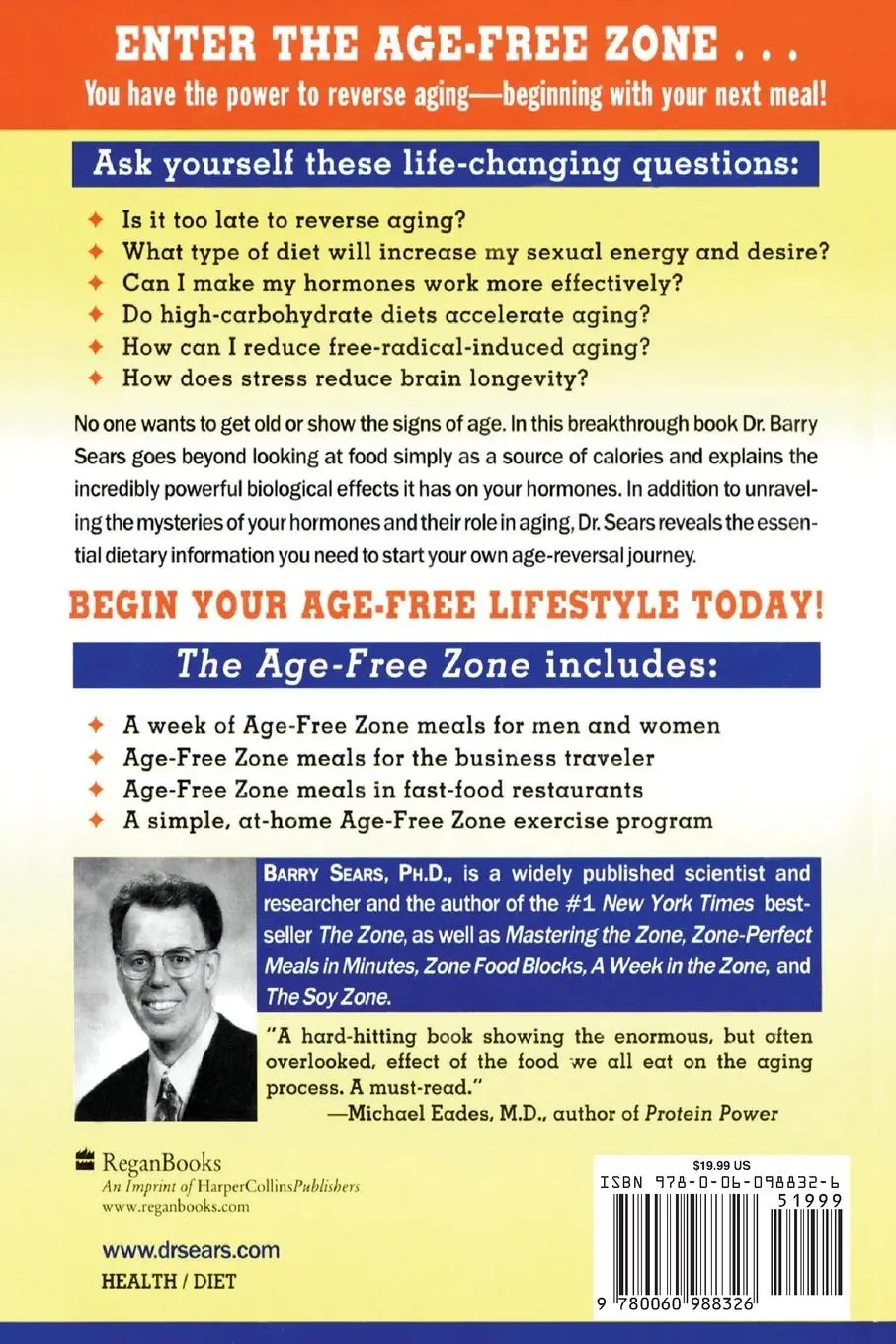 Rückseite: 9780060988326 | The Age-Free Zone | Barry Sears | Taschenbuch | Englisch | 2018