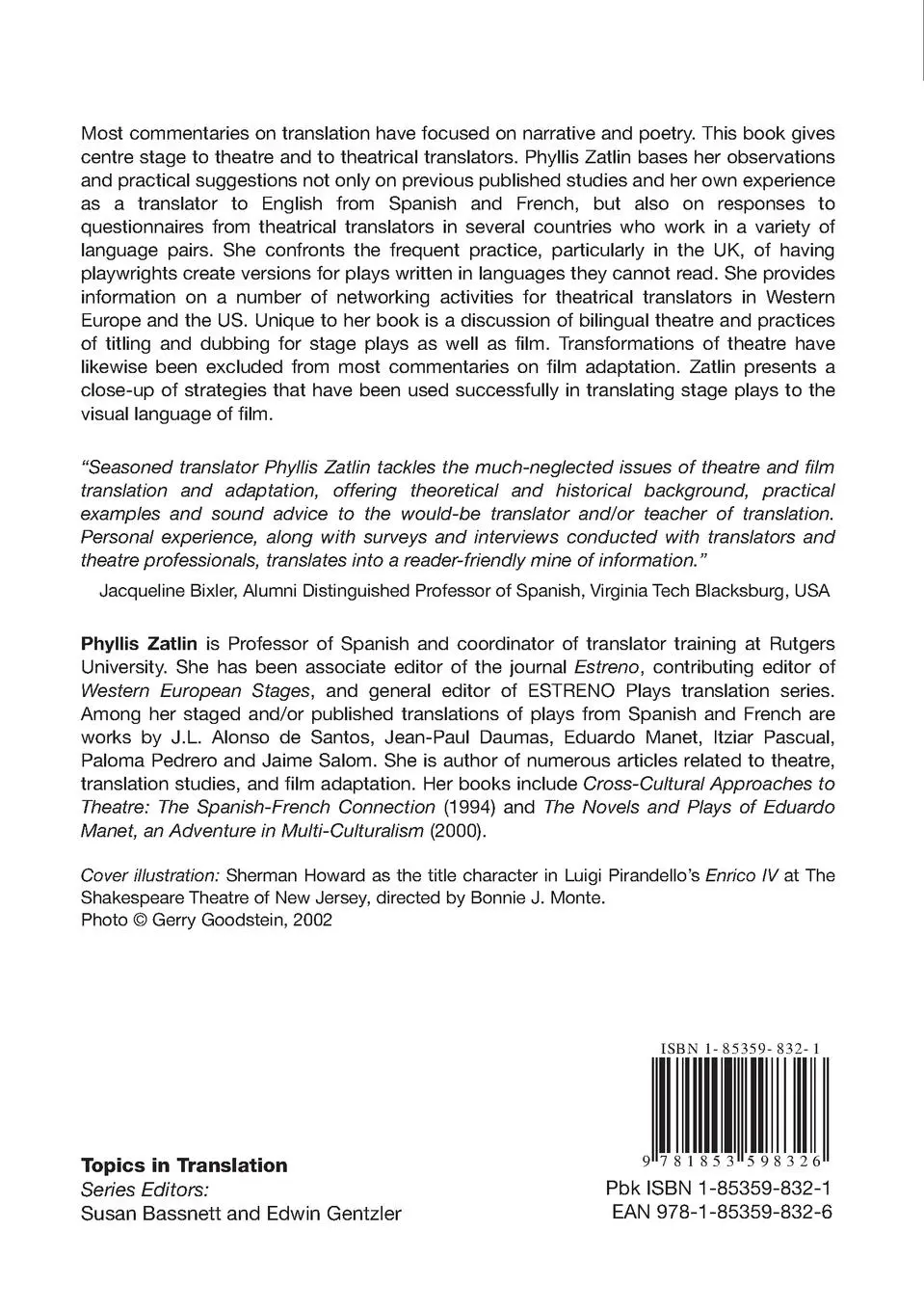 Rückseite: 9781853598326 | Theatrical Translation and Film Adaptation | A Practitioner's View