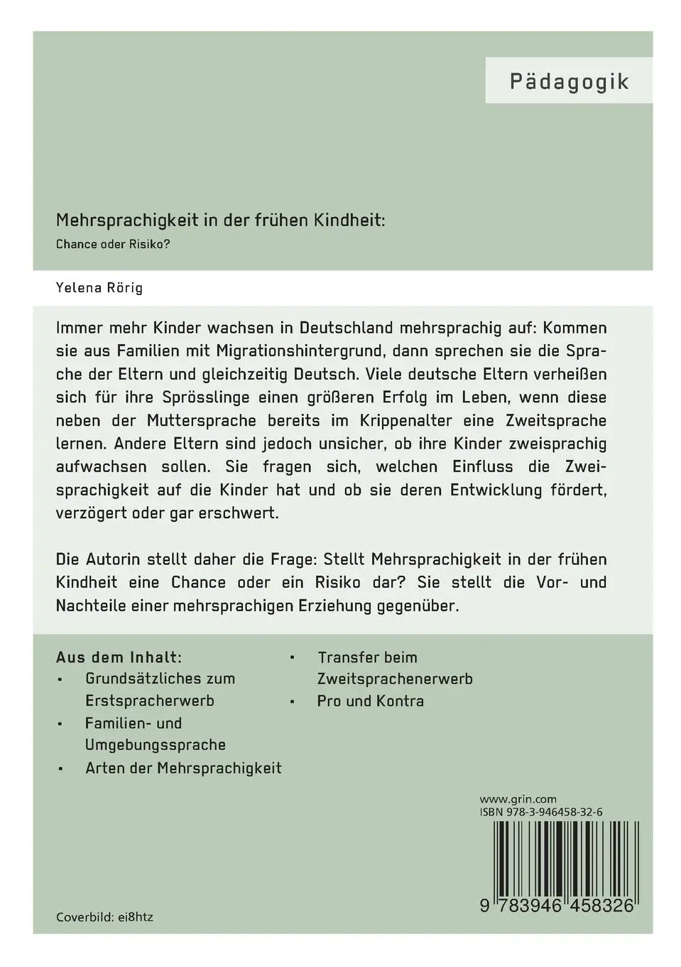 Rückseite: 9783946458326 | Mehrsprachigkeit in der frühen Kindheit: Chance oder Risiko? | Rörig