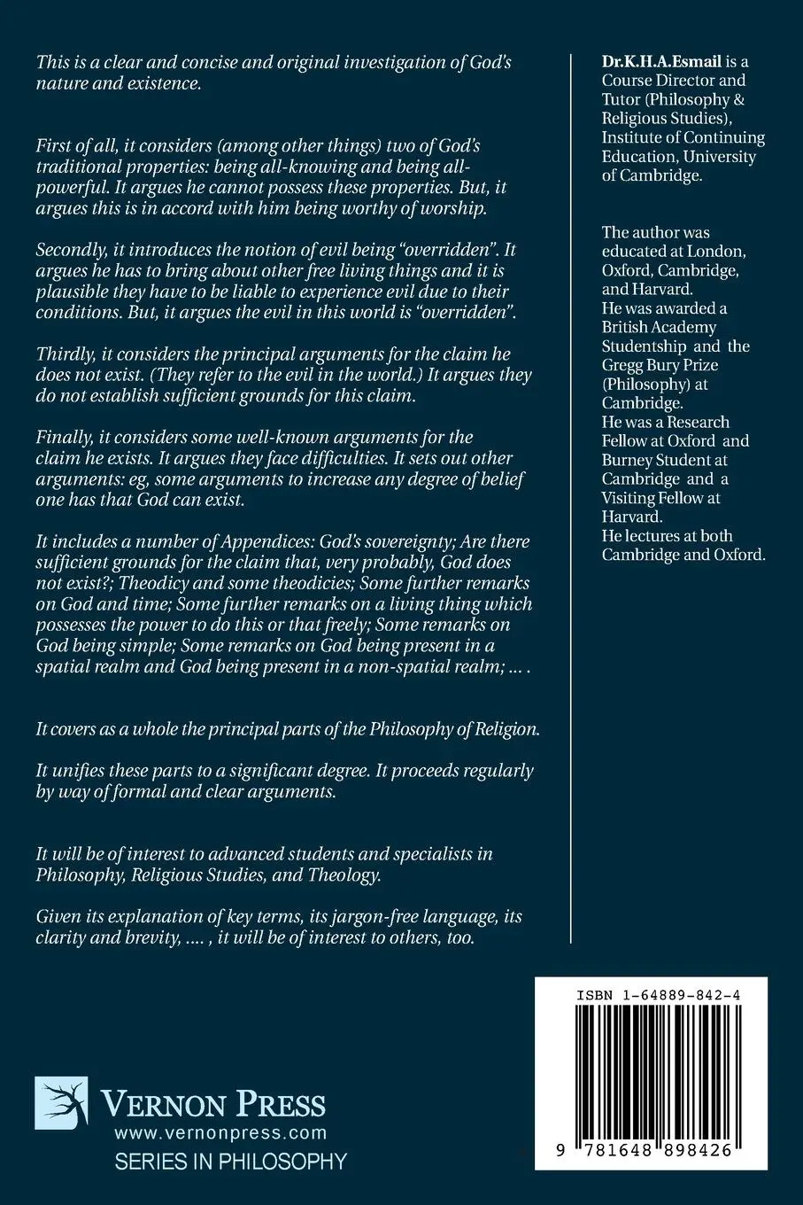 Rückseite: 9781648898426 | God | A brief philosophical introduction IV | K. H. A. Esmail | Buch