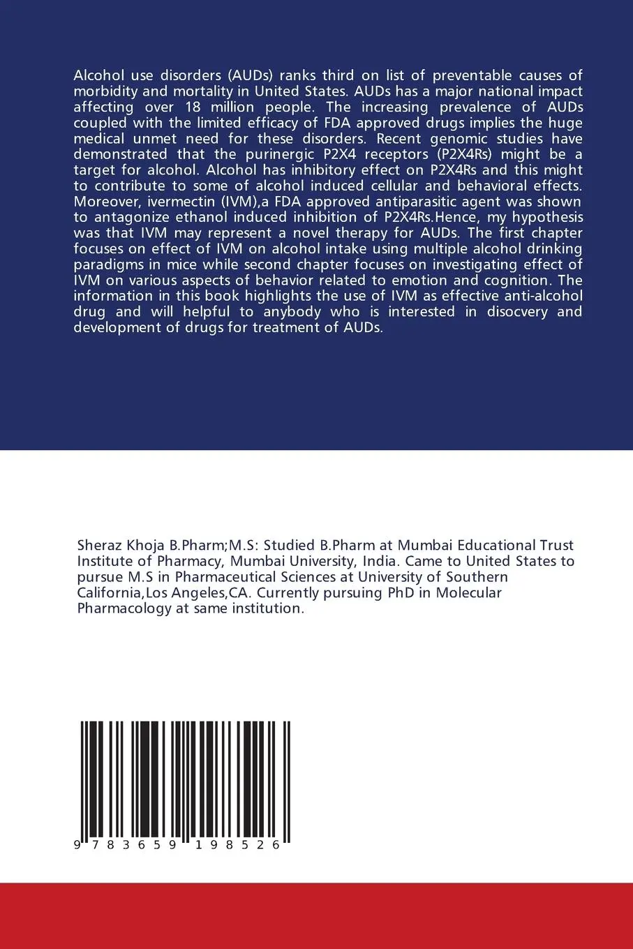 Rückseite: 9783659198526 | Ivermectin for alcohol use disorders | Sheraz Khoja | Taschenbuch