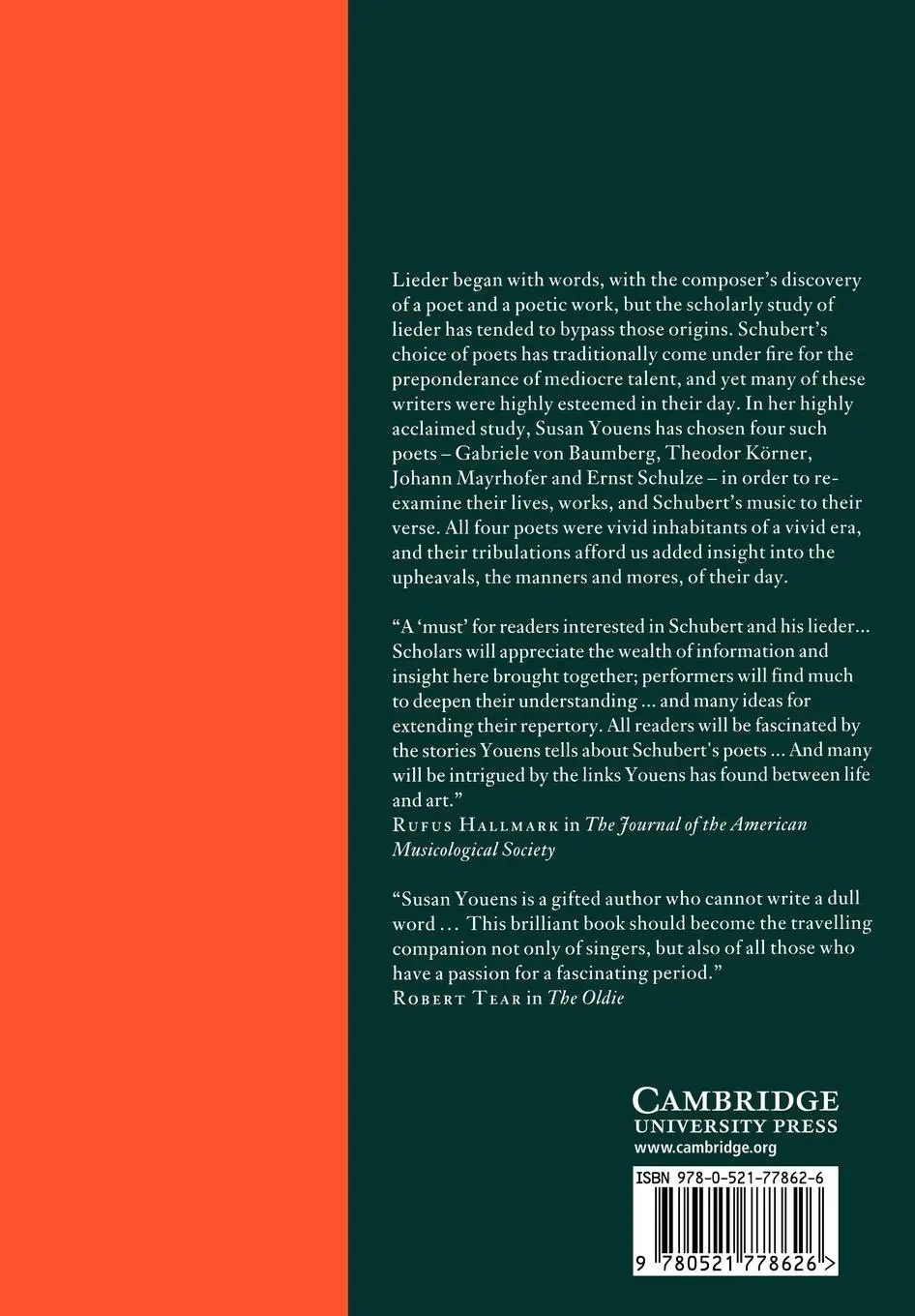 Rückseite: 9780521778626 | Schubert's Poets and the Making of Lieder | Susan Youens | Taschenbuch