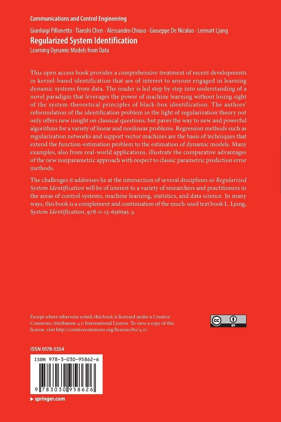 Rückseite: 9783030958626 | Regularized System Identification | Learning Dynamic Models from Data