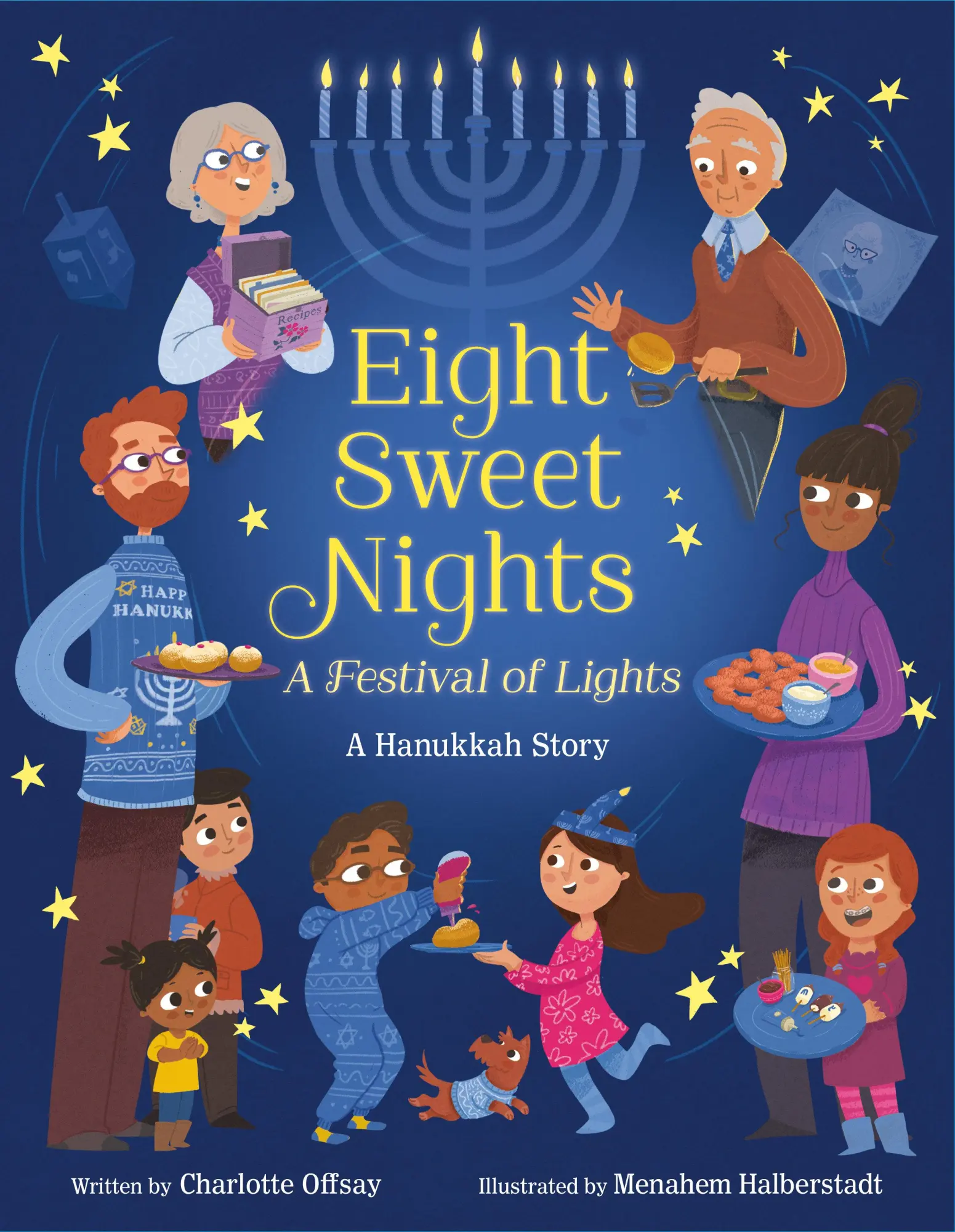 Cover: 9780593808726 | Eight Sweet Nights, a Festival of Lights | A Hanukkah Story | Offsay