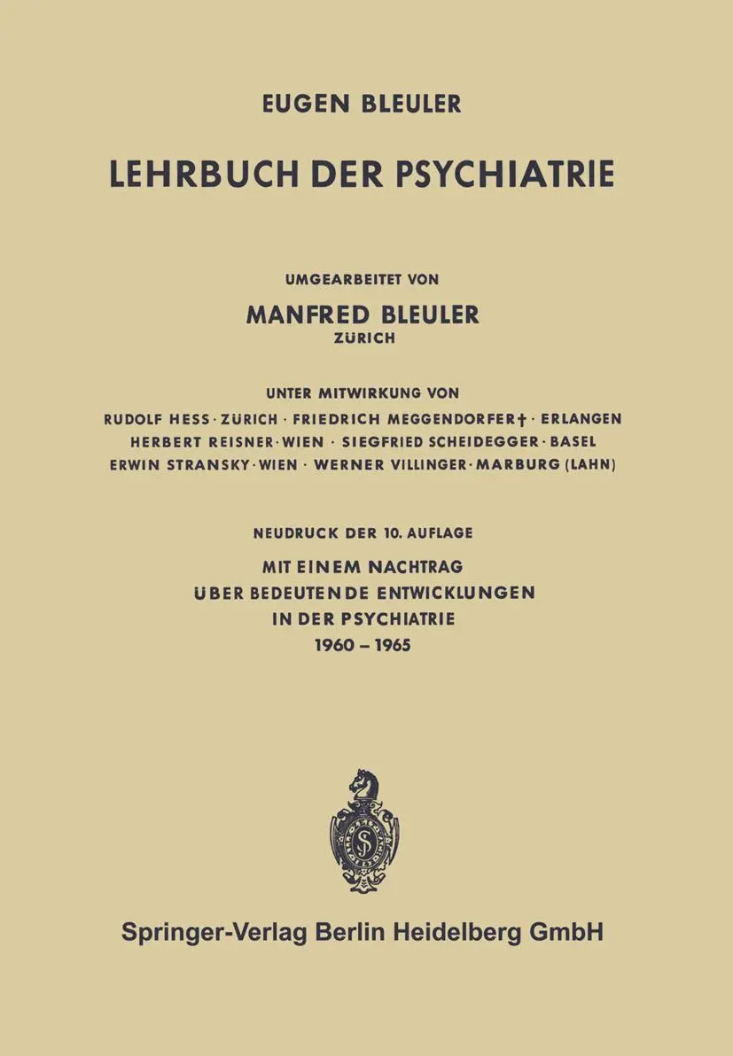 Cover: 9783662428726 | Lehrbuch der Psychiatrie | Manfred Bleuler (u. a.) | Taschenbuch | xvi